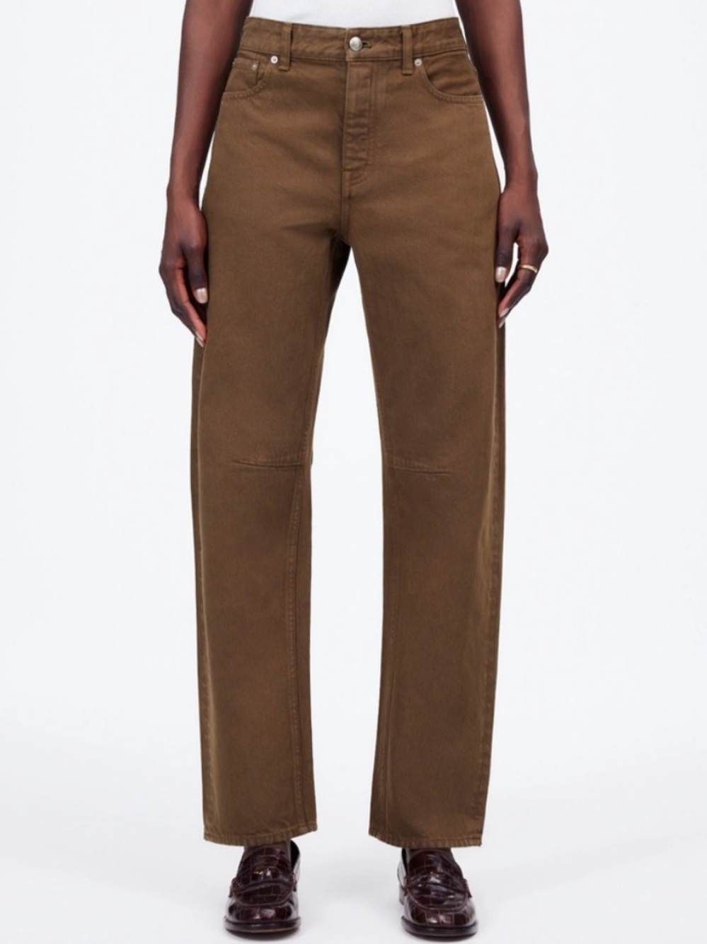 Madewell The Darted Barrel Leg Jean Burnished Brown Taupe 31